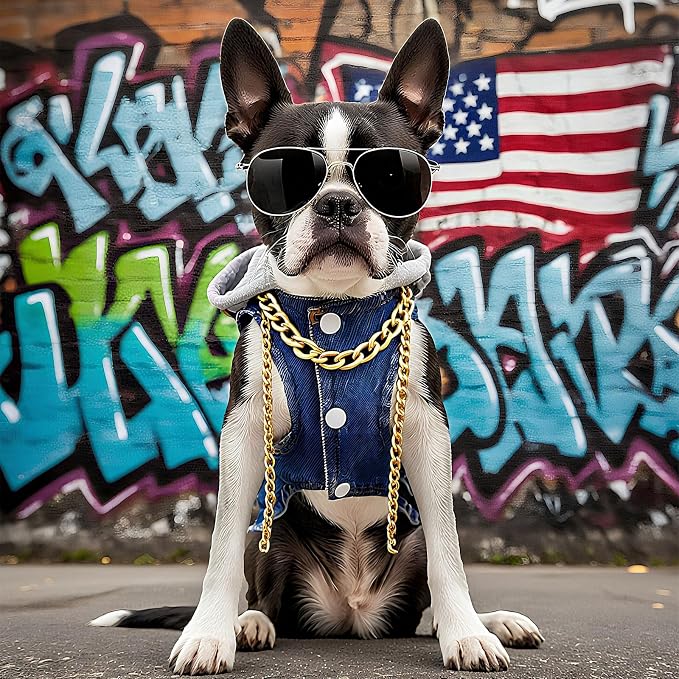 Cool Dog Jean Jacket Vest with D-Ring Blue Denim Dogs Hoodies Outfits - Image 4