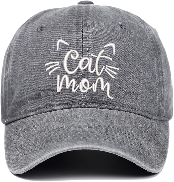 CORIRESHA Cat Mom Baseball Cap Washed Denim Cotton Adjustable Unisex Hat by CORIRESHA