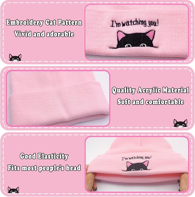 Women’s Cat Beanie, Cute Animal Knitted Hats Cat Lovers Gifts, Funny Christmas - Image 3