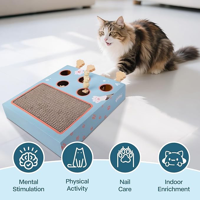 PAWISE 3-in-1 Interactive Cat Toy, Whack-A-Mole Cat Puzzle & Cat Scratching - Image 5