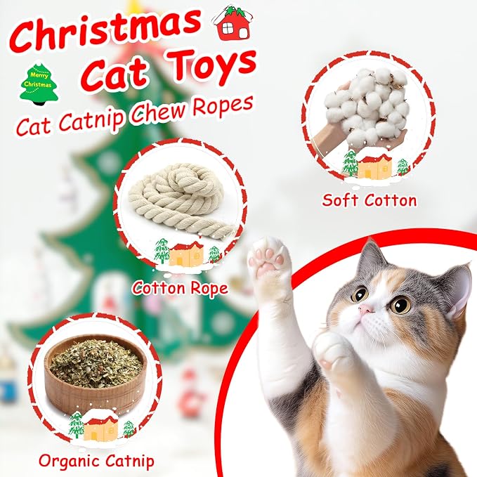 Retro Shaw Catnip Toys, Kitty Xmas Bundle Cat Toys Chew Ropes 3PCS, Catnip - Image 2