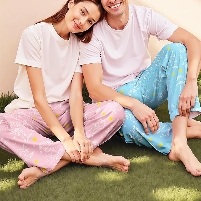 Custom Pajama Pants for Women Men, Personalized 67 Name Photo PJ Family Six - Image 4
