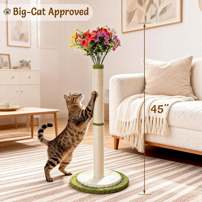 CWV 45" Tall Cat Scratching Post, Cute Violet Flower Cat Scratcher - Image 3