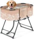 SereneLife Foldable Dog Bath Tub with Adjustable Height, 360° Access, Drain Hose & Storage Pockets – 130 lb Capacity Grooming Station for Indoor/Outdoor Use (Beige) by SereneLife