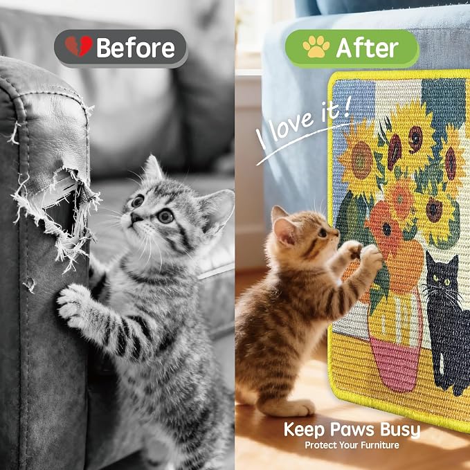 3-in-1 Sisal Cat Scratcher Mat 15x12 Inch – Art Cat Wall Scratcher - Image 4