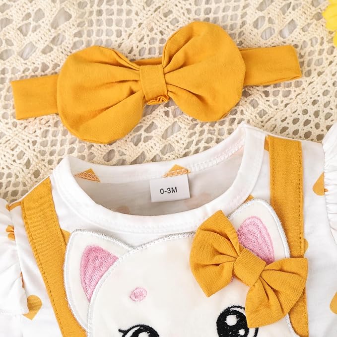 Baby Girl Clothes Newborn Romper Cute Cat Ruffled Long Sleeve Love Fall Winter - Image 4