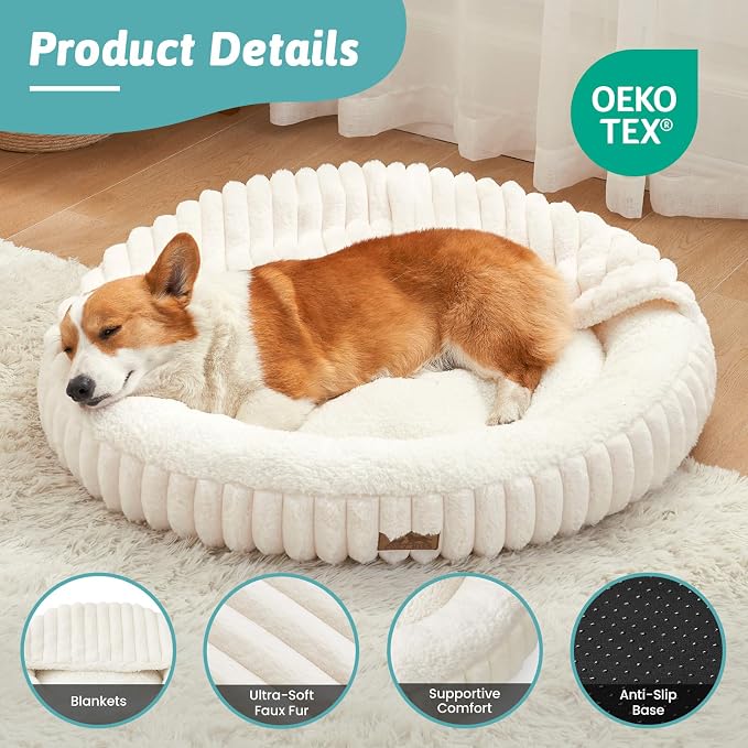 Small Dog Bed with Hooded Blanket, Round Fluffy Anti-Anxiety Pet Bed - Image 4