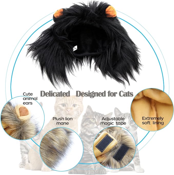 Lion Mane Wig for Cat, Funny Pet Cat & Puppy Costumes for Halloween & Christmas - Image 5