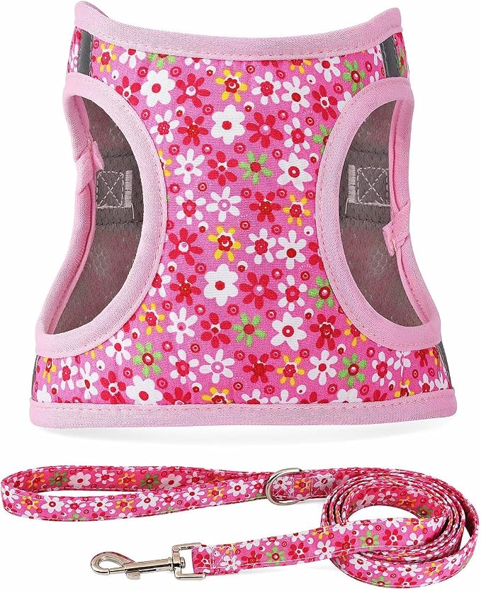 Moonpet Step in Dog Harness Leash Set- All Weather Reflective No-Pull Floral by MOONPET