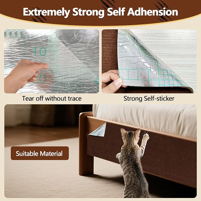 Cat Scratch Furniture Protector, 78.7"x15.8" Self Adhesive Cat Scratch Mat Pad - Image 4