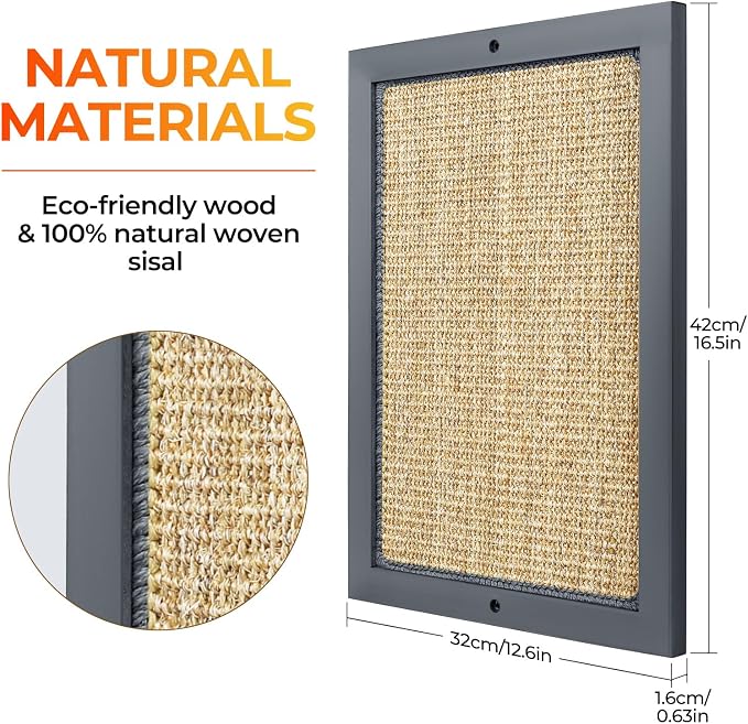 Cat Scratching Post, Natural Wooden Sisal Cat Wall Scratcher, Floor or Wall - Image 2