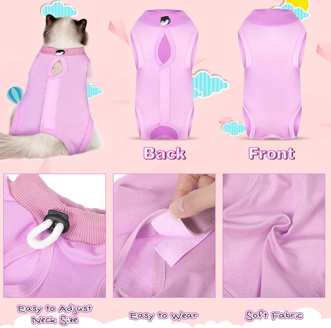 Nuanchu 3 Pieces Cat Recovery Suit Kitten Recovery Suit E-Collar Alternative - Image 3