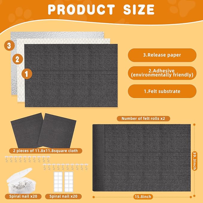 4pack Cat Scratch Couch Furniture and Wall Protector | Adhesive Cat Scratch Pad - Image 6