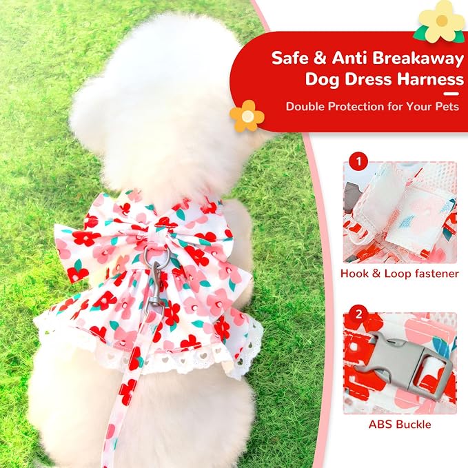 Dog Harness Dress Leash Set for Small Dog Summer Clothes Girl Female Puppy Cats - Image 3