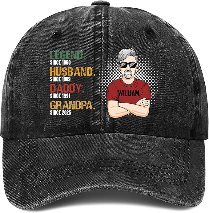 Personalized Vintage Washed Denim Dad Hat, Custom Baseball Cap by Lallamotion