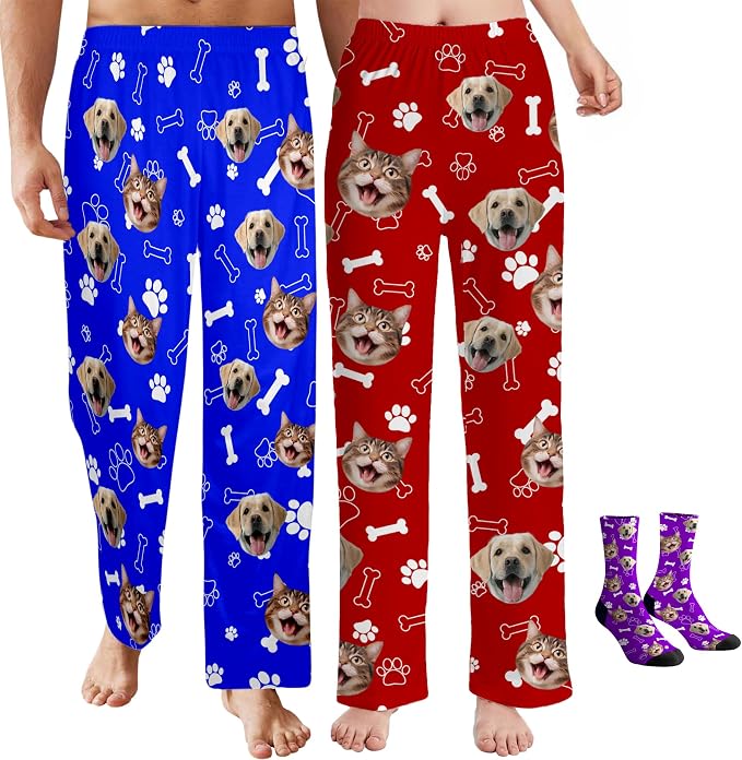 Custom Pajama Pants for Women Men, Personalized 67 Name Photo PJ Family Six by Artsadd