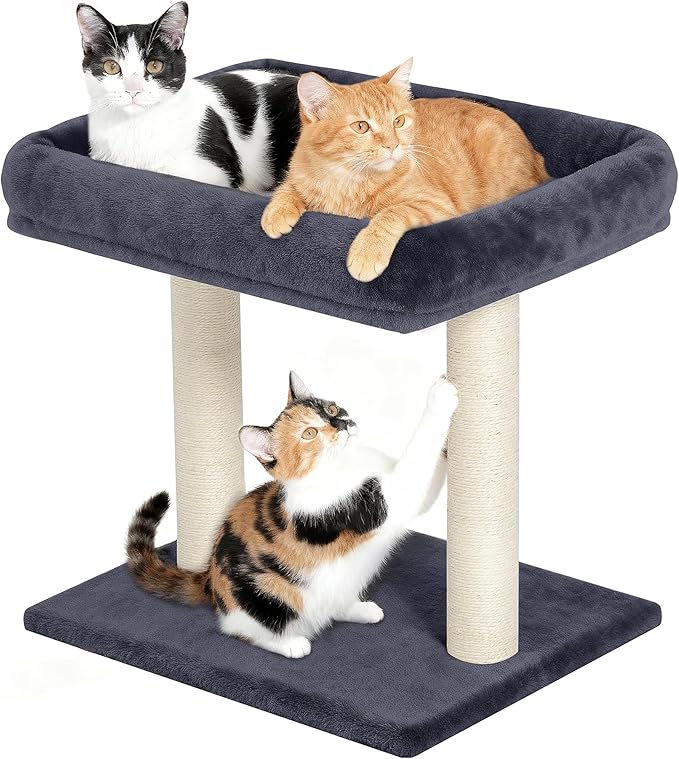 Cat Tree with Large Top Perch Bed, Small Cat Tower with Scratching Post by KinoTail