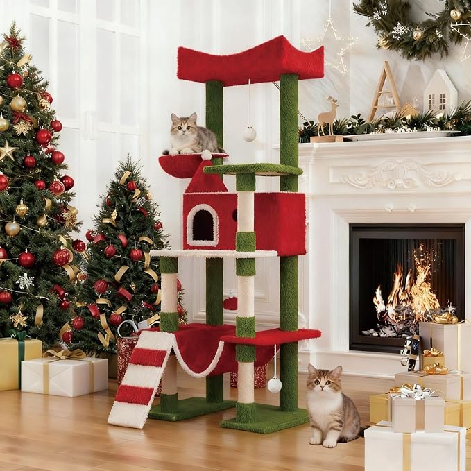 63" Large Christmas Cat Tree Tower Indoor: Tall Modern Cute Heavy Duty Cat - Image 9