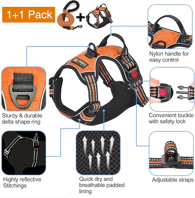 No Pull Dog Harness Adjustable Reflective Oxford Easy Control Medium Large Dog - Image 3