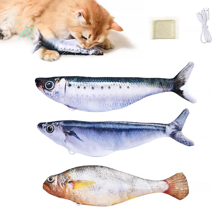 Petgravity Bite-Sized Realistic Flopping Fish Cat Toys, 3 Pack, Interactive Cat by Petgravity