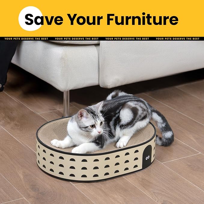 Oval Cat Scratcher Bed, 2-in-1 Cat Scratching Board, Natural Corrugated - Image 7