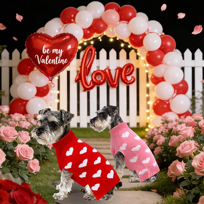 2 Pack Valentines Dog Sweater, Knit Pet Small Dog Sweater Holiday Valentine’s - Image 2