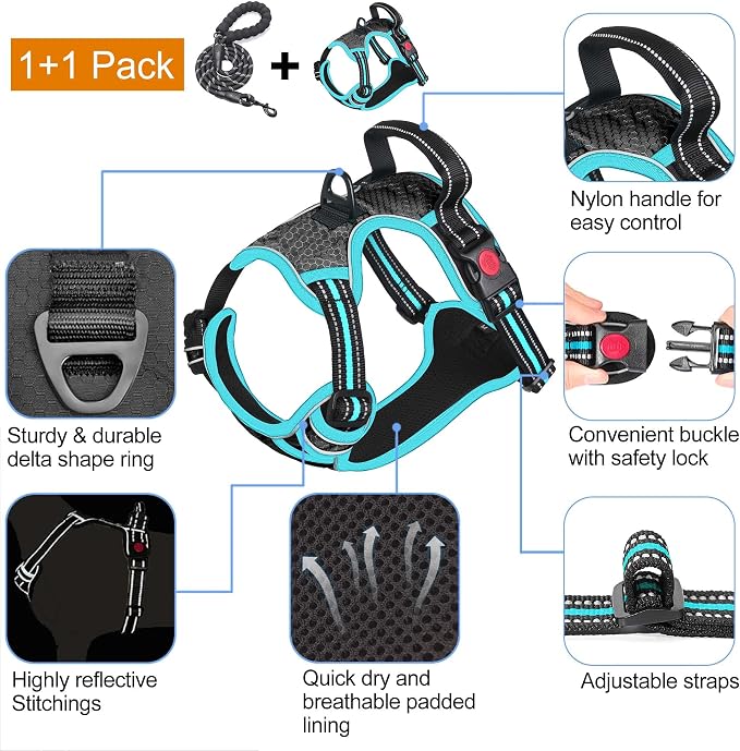 No Pull Dog Harness Adjustable Reflective Oxford Easy Control Medium Large Dog - Image 3