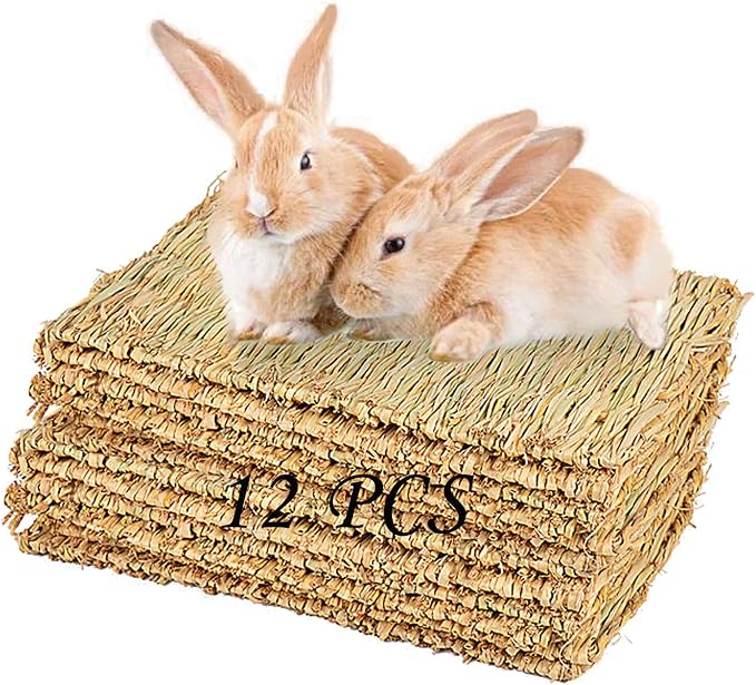 PINVNBY Hay Mats for Rabbits, 12 Pack Natural Rabbit Grass Mat, Small Animal by PINVNBY