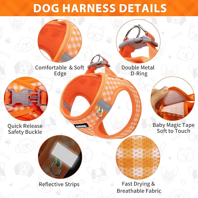 AIITLE Adjustable Dog Vest Harness Set – No-Pull Design, Plaid Print & - Image 6