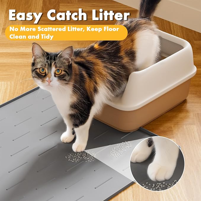Pieviev Silicone Cat Litter Trapping Mat, Waterproof Kitty Litter Pads - Image 2