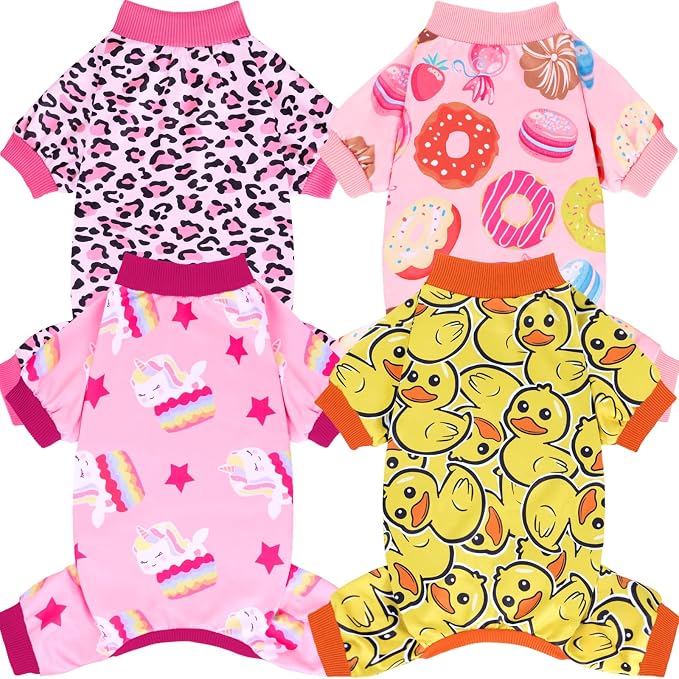 XPUDAC 4 Pack Dog Pajamas Soft Strechy Duck Pink Print Puppy Clothes by XPUDAC