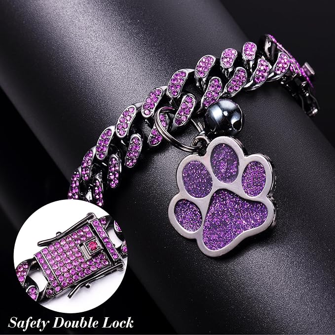 Hillban Cat Collar Diamond Chain Glitter Collar Walking Metal - Image 3