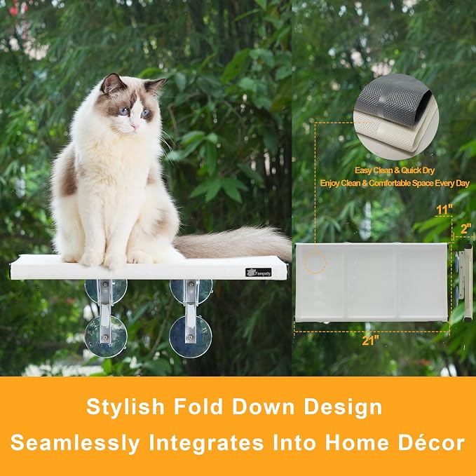 21" Large Cat Window Perch, Foldable & Cordless, Holds Up to 60lbs, Preassembled - Image 4