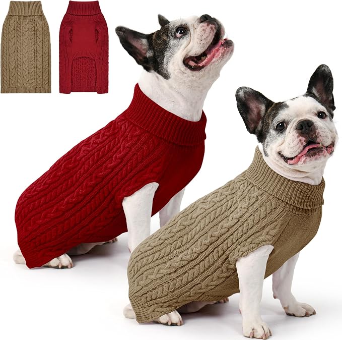 2 Pack Dog Sweaters for Medium Dogs Winter Turtleneck Pullover Cable Knit by Unknown