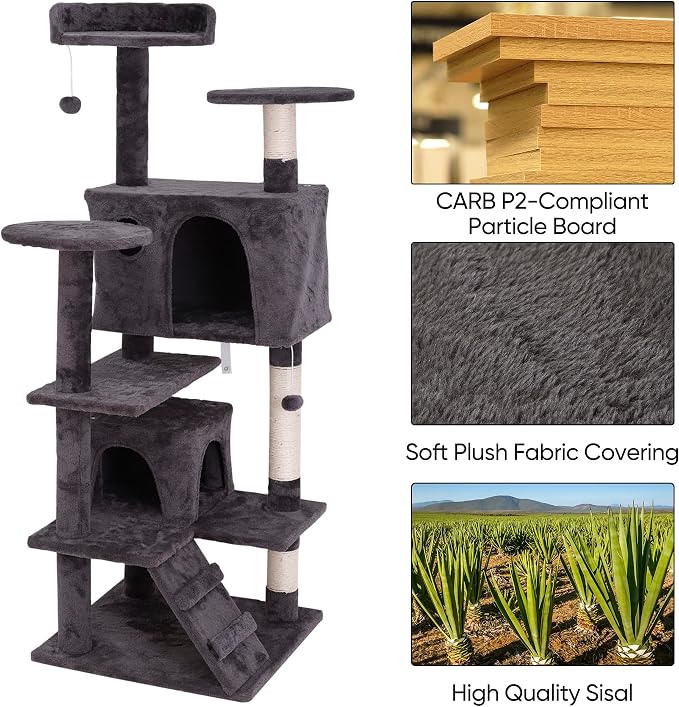 ZENY 54 Inch Cat Tree, Indoor Cat Tower Condo, Pet Cat Furniture - Image 4