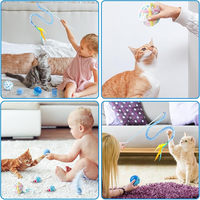 MALLMALL6 10Pcs Cat Toy Set Including Cat Springs Feather Teaser Wand Mice - Image 6
