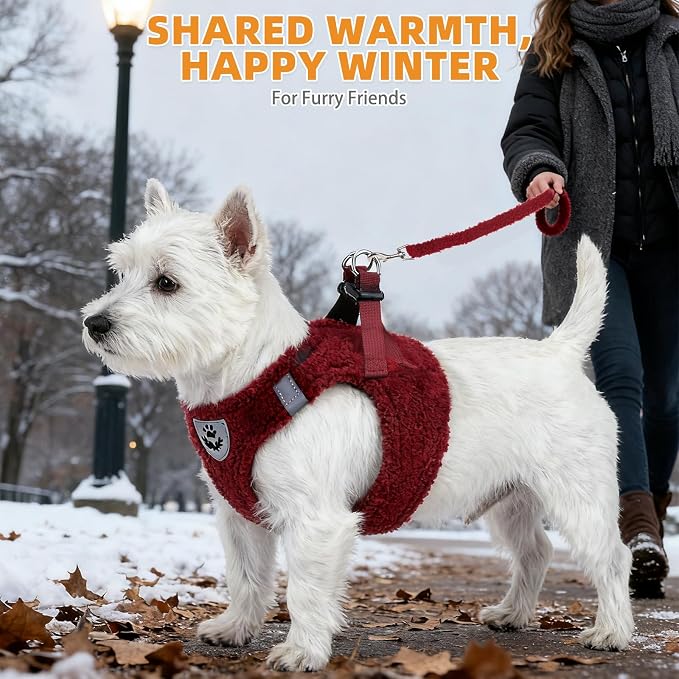 KOOLTAIL Christmas Plush Small Dog Harness and Leash Set, Warm Fleece No Pull - Image 7