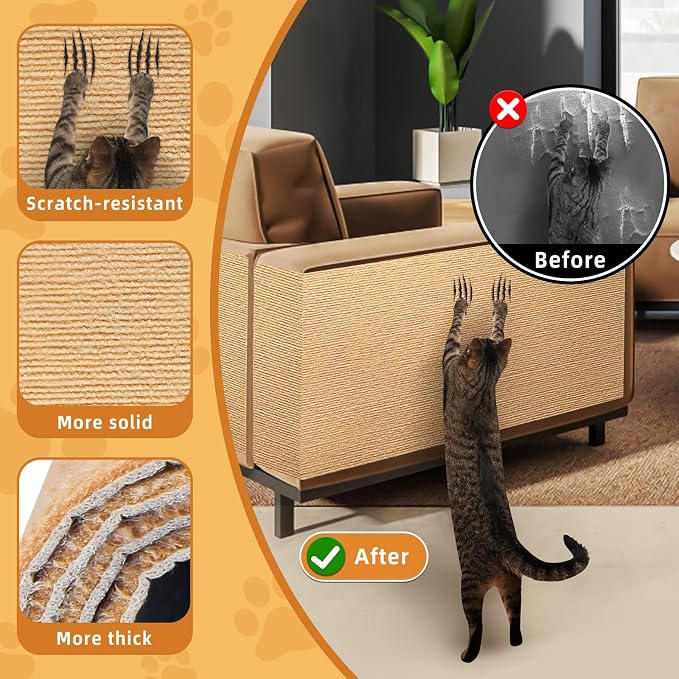 2pack Cat Scratch Couch Furniture and Wall Protector | Adhesive Cat Scratch Pad - Image 2