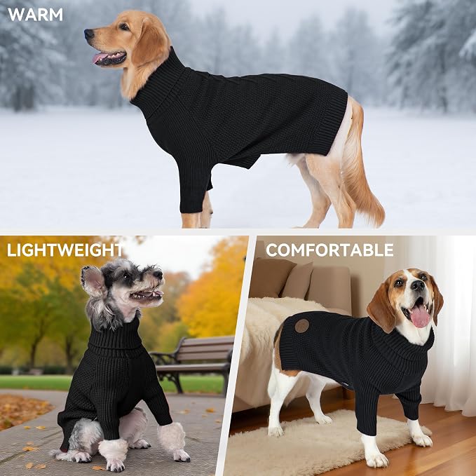 cyeollo Warm Turtleneck Large Dog Sweater, Stretchy & Cozy Knit Doggy Sweater - Image 4
