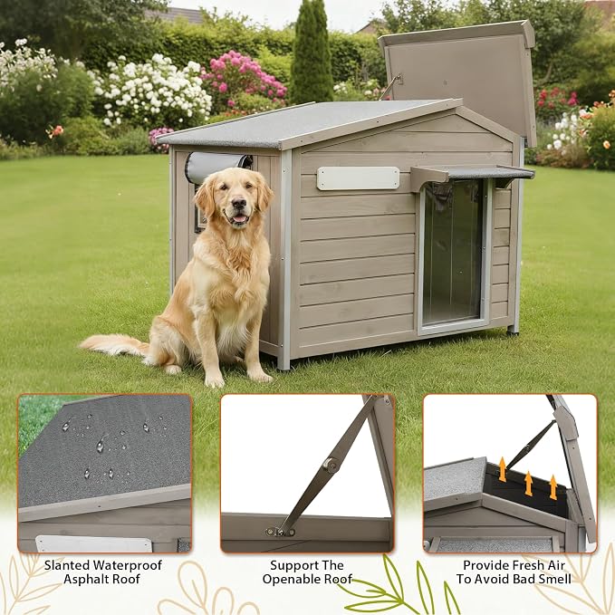 PetsCosset 40.2" L Large Dog House Outdoor & Indoor, Fir Wood Dog Kennel - Image 5