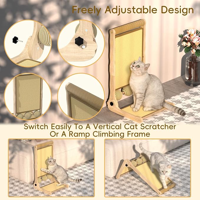 L-Shaped Cat Scratcher with Dual Sisal & Carpet Surfaces Reversible Vertical & - Image 5