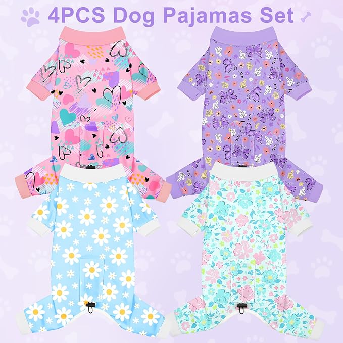 Bienbee Dog Pajamas, 4 Pack Dog Recovery Suit Shedding Suit Cute Soft Puppy - Image 2
