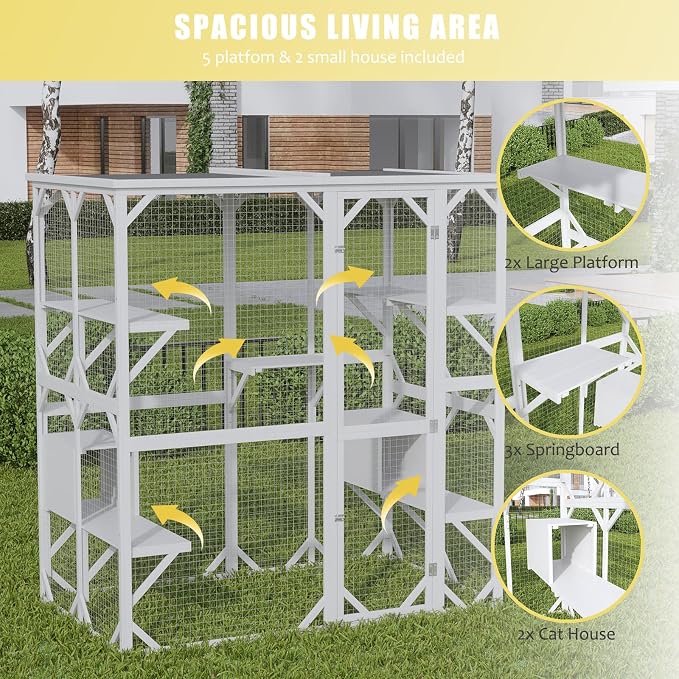 ROOMTEC Outdoor Catio with Roof 71.3" Height Large Wooden Cat Enclosure with 3 - Image 3
