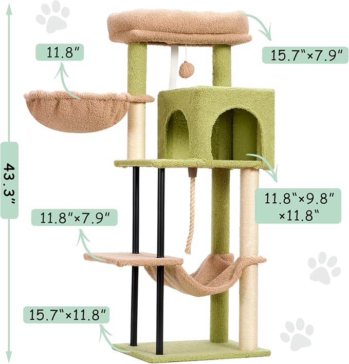 Cat Tree, Cat Tower for Indoor Cats, 43.3 inch Cactus Cat Tree Tower - Image 3