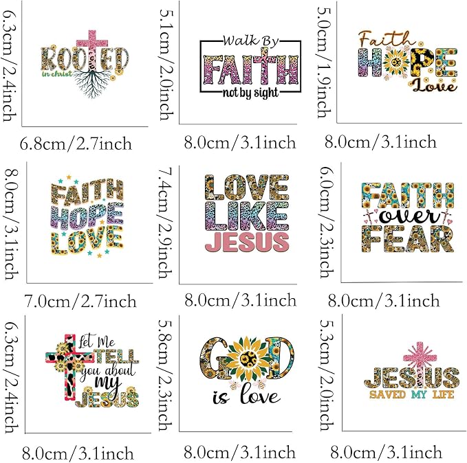 9pcs Faith Jesus Love Iron On Heat Transfer Stickers Ready to Press Vinyl Decal - Image 2
