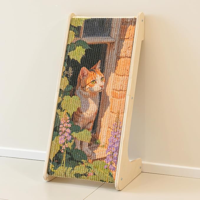 PETKARAY Art Cat Scratcher, 25.2" Sisal Scratching Ramp, L Shaped Scratch Pad by PETKARAY
