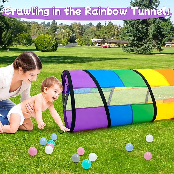 Kids Play Tunnel for Toddlers, Large 21" Colorful Rainbow Pop Up Crawl Through - Image 6