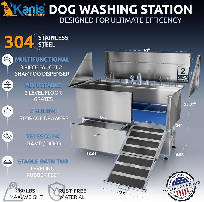 KANIS Professional Dog Washing Station 304 Stainless Steel Pet Wash Sink - Image 2