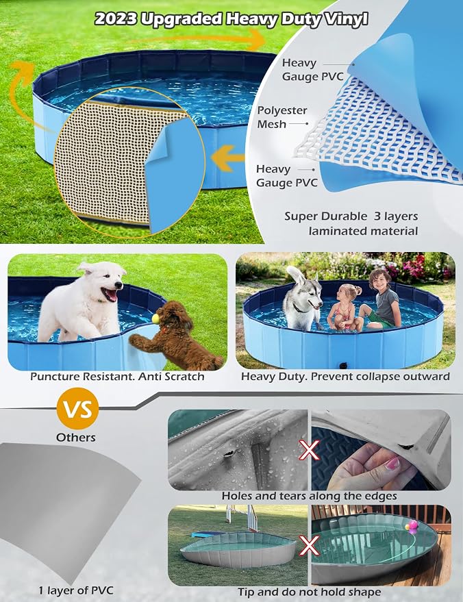 Jasonwell Foldable Dog Pool Collapsible Hard Plastic Swimming Pool Portable Kiddie/Pet Pool Doggie Wading Pool Bath Tub for Puppy Small Medium Large Dogs Cats and Kids 71" - Image 4