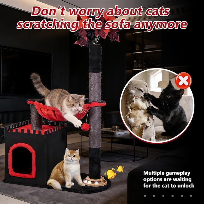 Cat Tree 38" Tower with Large Hammock, Scratching Post - Image 3